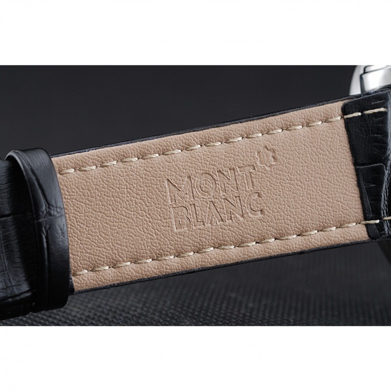 Best Montblanc Chronograph White Dial Black Leather Bracelet Silver Case 1454114-6
