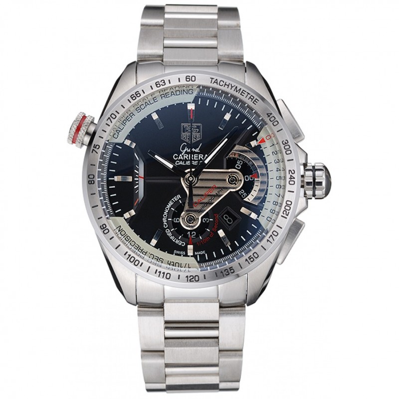 Tag Heuer Swiss Carrera Tachymeter Bezel Stainless Steel Black Dial-0