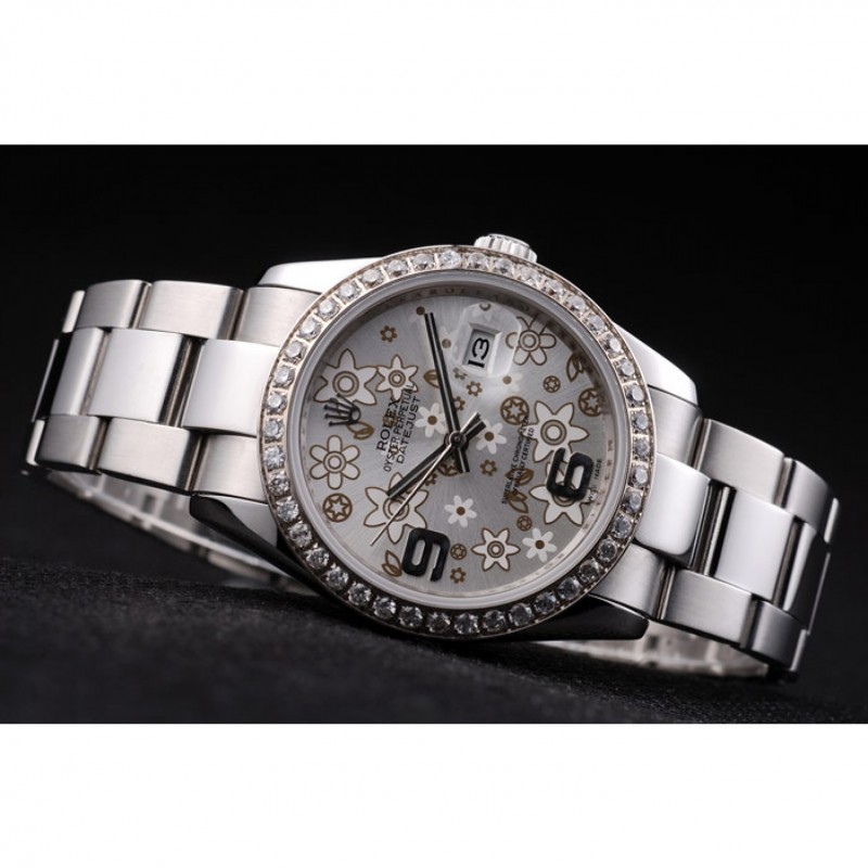 Rolex Datejust Stainless Steel Silver Flowers Dial Diamond Plated rl305-4