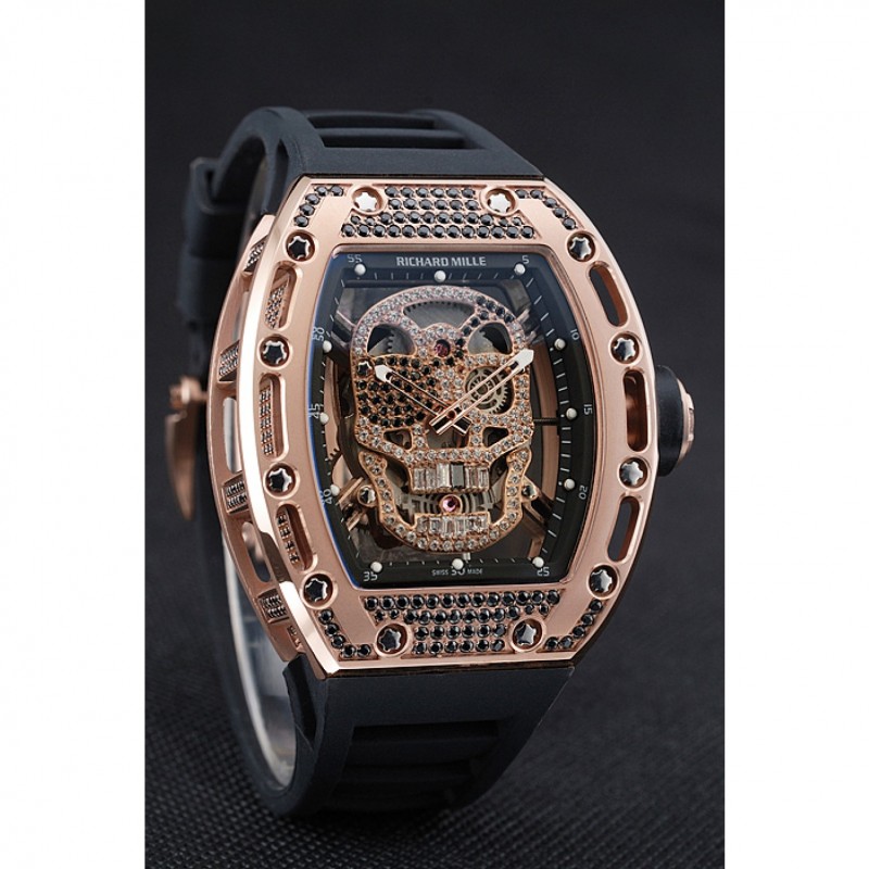 Richard Mille Tourbillon Skull RM 052 Rose Gold Case Black Rubber Bracelet 1454252-2
