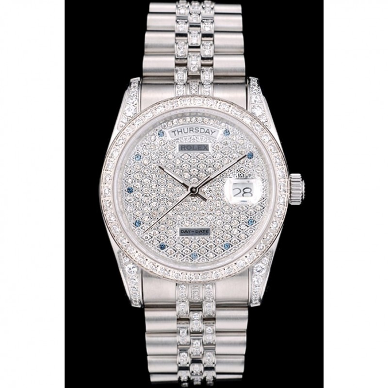 Rolex DayDate Diamond Plated Stainless Steel Bracelet Diamond Plated Dial 41985-1