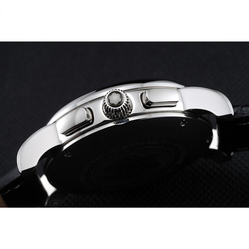 Best Montblanc Chronograph White Dial Black Leather Bracelet Silver Case 1454114-8