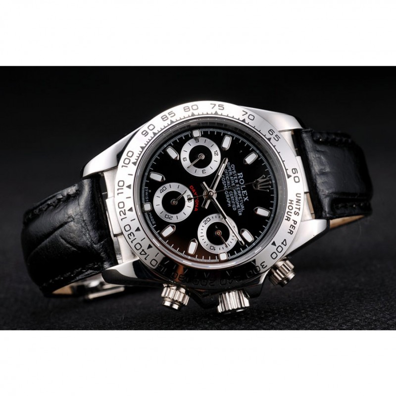 Rolex Daytona Lady Stainless Steel Case Black Dial Black Leather Strap Tachymeter-3