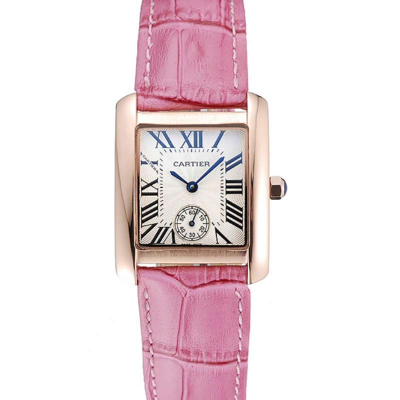 Cartier Tank MC Gold Case White Dial Pink Leather Strap 622176-0