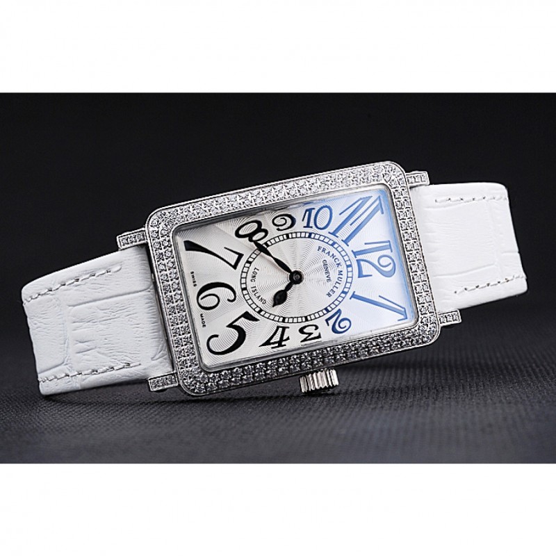 Franck Muller Long Island Classic White Dial Diamonds Case White Leather Band 622368-2