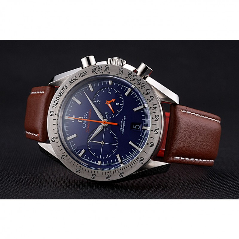 Omega Speedmaster Blue Dial Stainless Steel Case Brown Leather Strap 622807-2