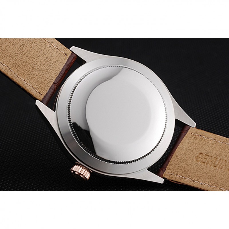 Rolex Cellini Gold Dial And Bezel Stainless Steel Case Brown Leather Strap 622840-8