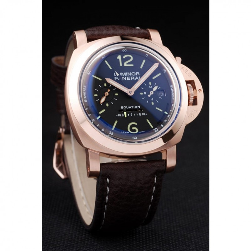 Panerai Luminor Rose Gold Case Black Dial Dark Brown Leather Strap-2