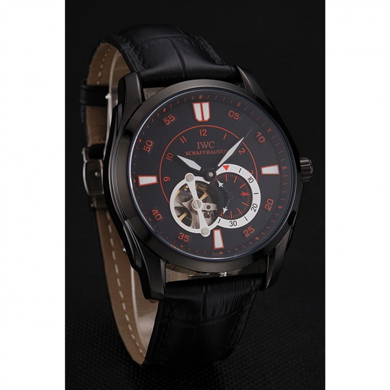 AAA Swiss IWC Pilot's Watch Black Dial With Orange Markings Black Plated Stainless Steel Case Black Leather Strap 1453737-2