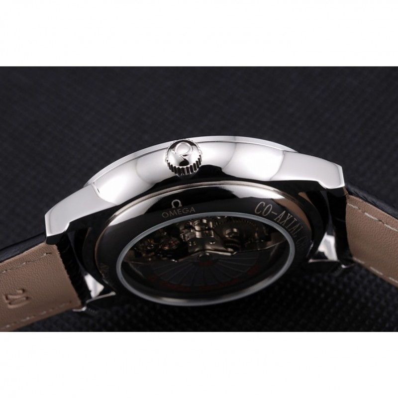 Omega De Ville Prstige Co-Axial White Dial Silver Case Black Leather Strap Roman Numeral-8