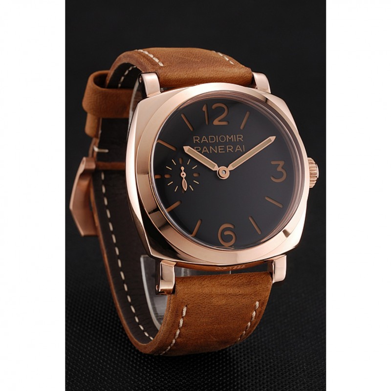 High Quality Replica Watches Swiss Panerai Radiomir 1940 Black Dial Rose Gold Case Brown Suede Leather Strap 1453844-2
