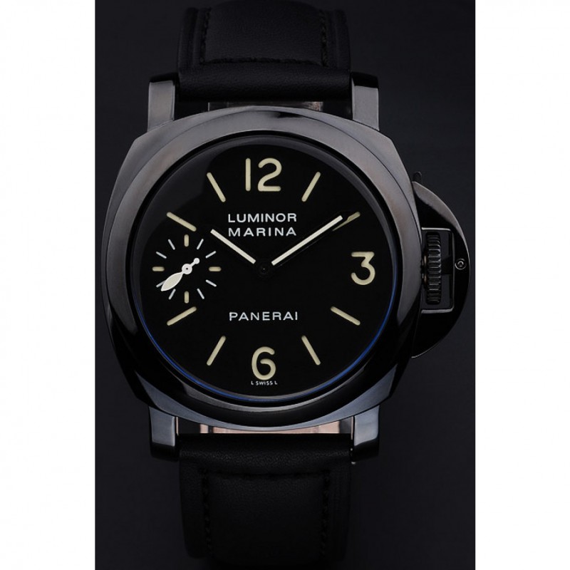 Panerai Luminor Marina Black Dial Black Stainless Steel Case Black Leather Bracelet-1