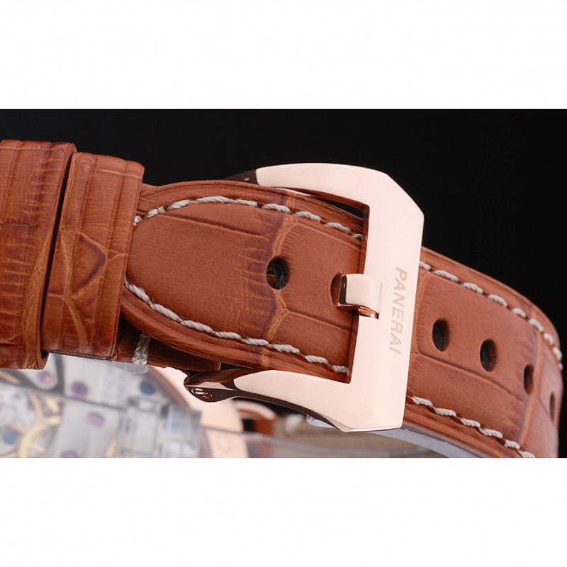 AAA Replica Watches Panerai Radiomir Black Seal Black Dial Rose Gold Case Brown Leather Bracelet-5