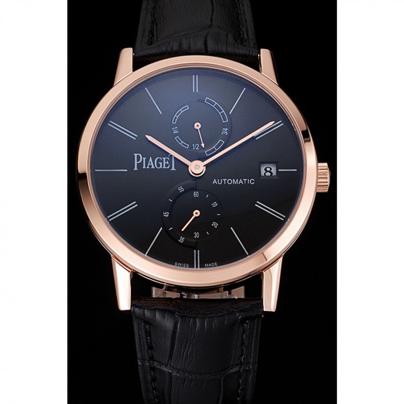 Piaget Altiplano Date Black Dial Rose Gold Case Black Leather Strap-1