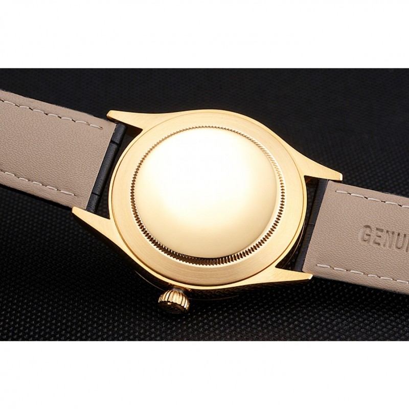 High End Swiss Rolex Cellini White Dial Gold Case Black Leather Strap-7