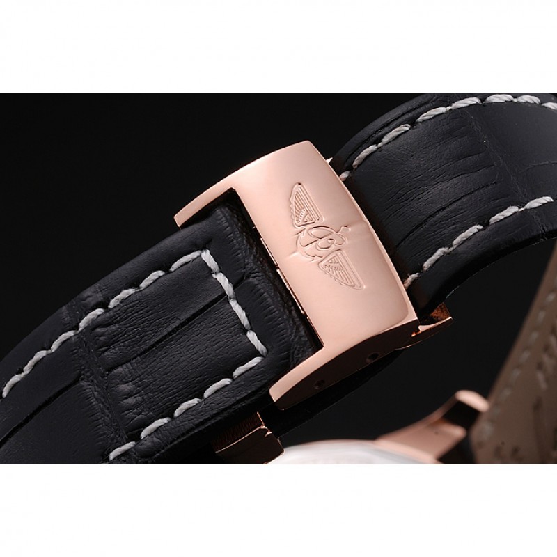 High Quality Replica Watches Breitling Transocean Black Dial Black Leather Strap Rose Gold Bezel 98204-5