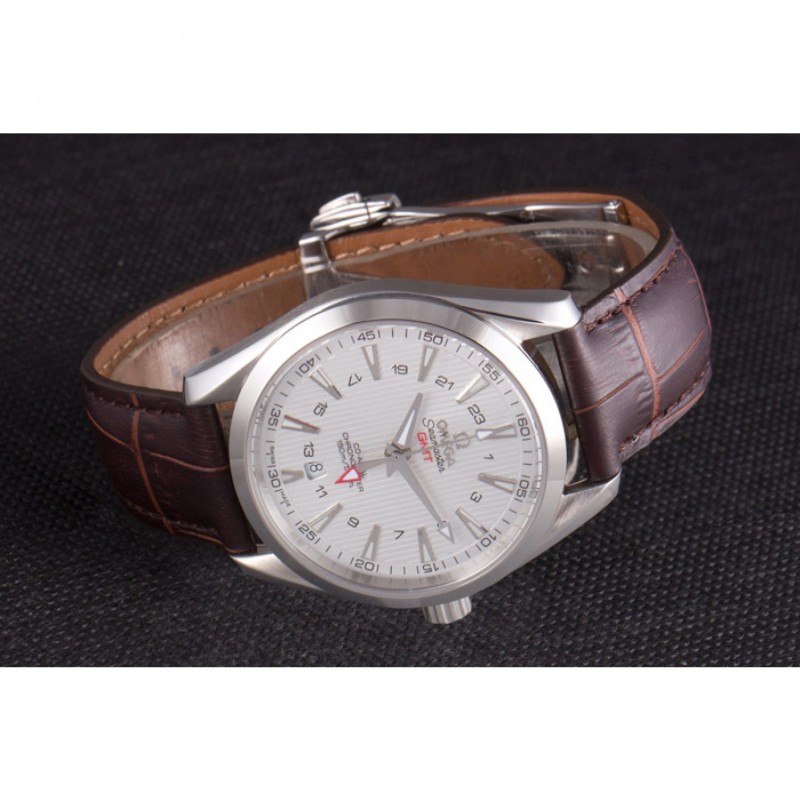 Omega Seamaster Silver Bezel with White Dial and Brown Leather Band 621573-3