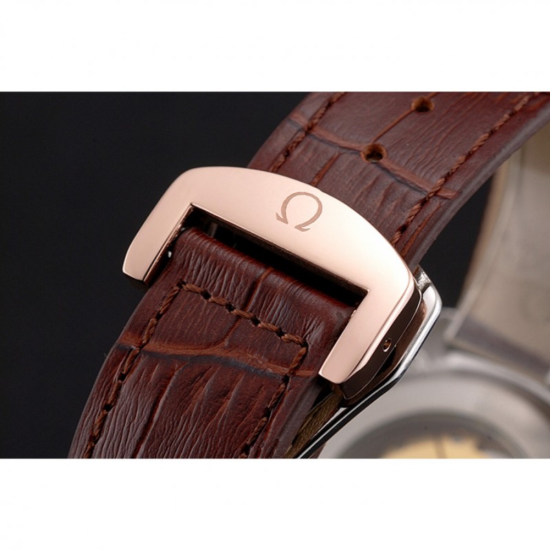 Omega Globemaster Silver Dial Rose Gold Bezel Stainless Steel Case Brown Leather Strap-5