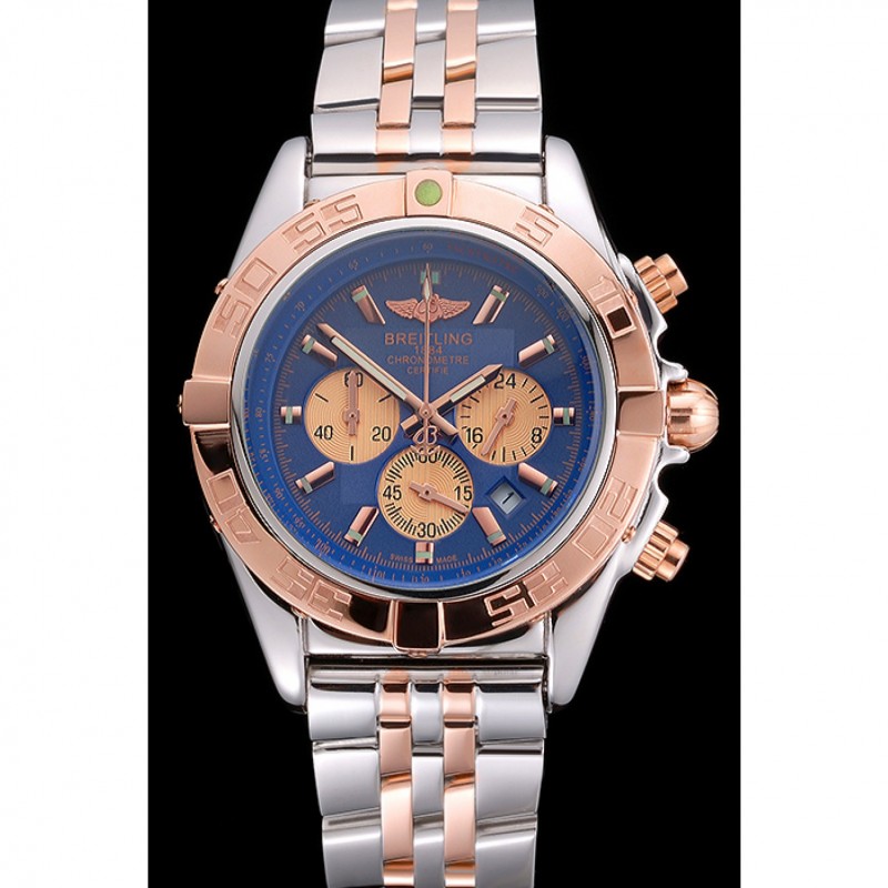 Breitling Chronomat Blue Dial Rose Gold Bezel And Subdials Stainless Steel Case Two Tone Bracelet-1