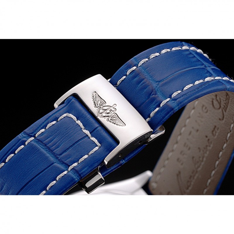 Breitling Chronomat Blue Dial Rose Gold Bezel And Subdials Stainless Steel Case Blue Leather Strap-5