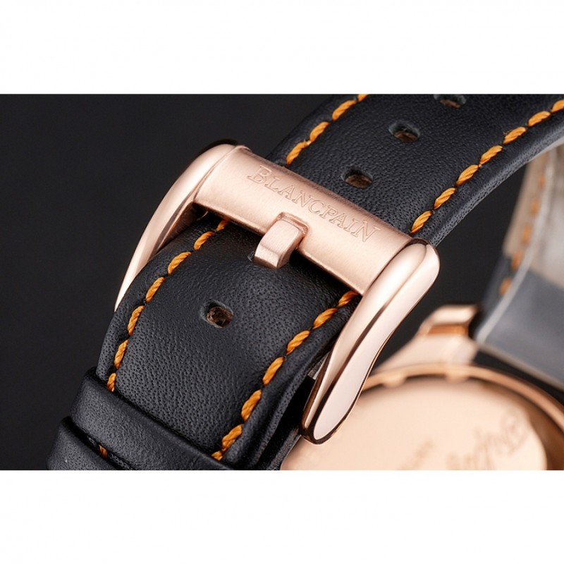 Swiss Blancpain Fifty Fathoms Flyback Chronograp Carbon Fiber Dial Rose Gold Case Black Leather Strap-5