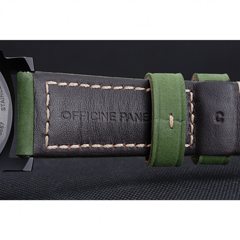 Panerai Luminor Marina Ion Plated Stainless Steel Bezel Green Leather Bracelet 622312-6