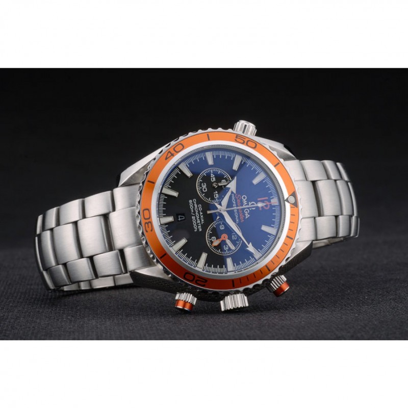 High Quality Replica Watches Omega Seamaster Planet Ocean Orange Bezel Black Dial Stainless Steel Strap 80241-2