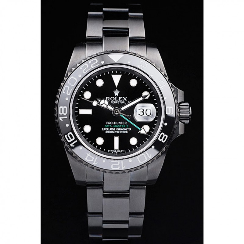 Rolex Swiss GMT Master II Pro-Hunter Black Steel Strap Black Dial-1