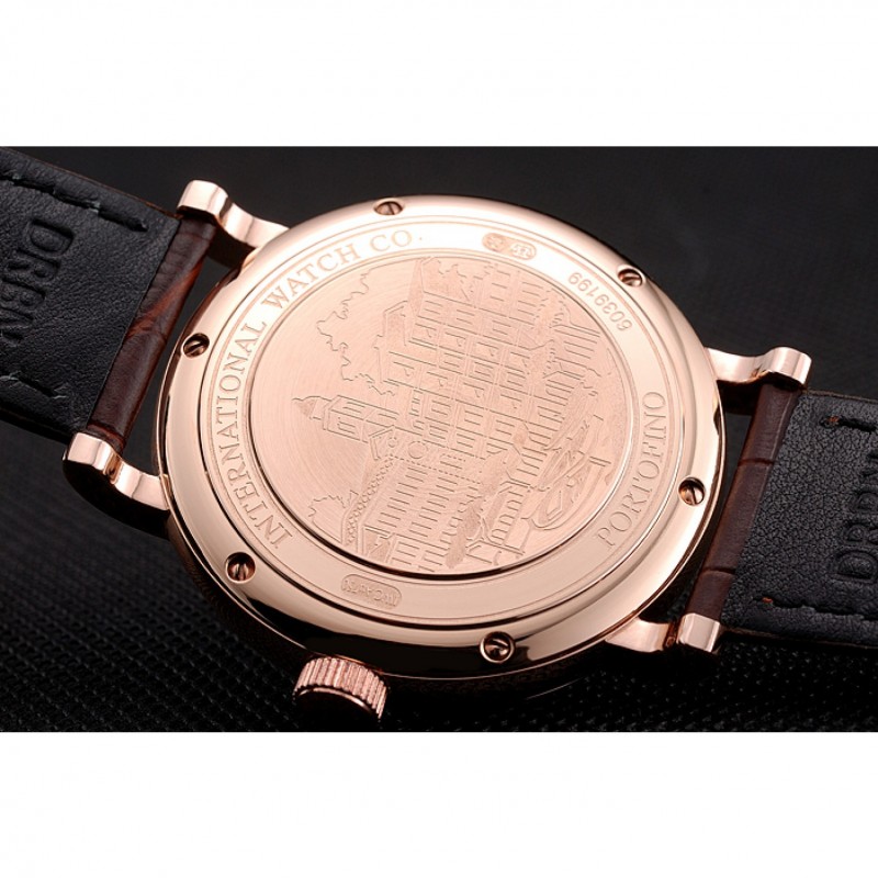 Best Replica Watches Swiss IWC Portofino Gold Case Black Dial Brown Leather Bracelet 622669-7