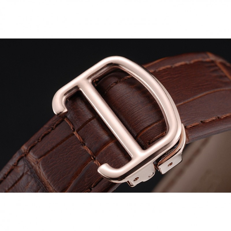 Best Cartier Drive De Cartier White Dial Silver Diamond Case Brown Leather Bracelet 1454216-6