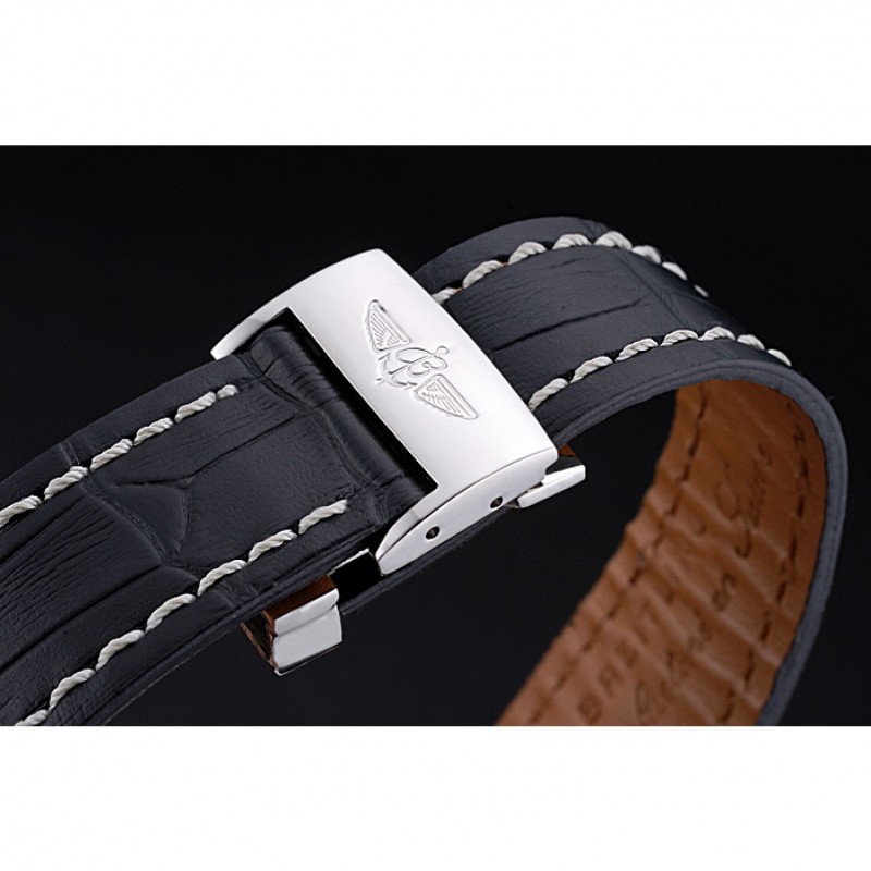 Breitling Transocean Chronograph Unitime Black Dial Stainless Steel Case Black Leather Bracelet 622242-5