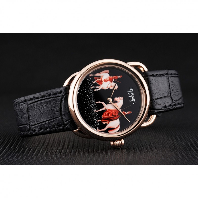 Hermes Classic Croco Leather Strap Black Dial 801398-3