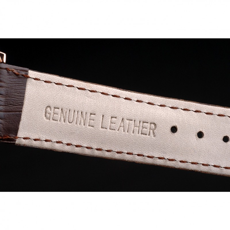 Patek Philippe Swiss Calatrava Ribbed Bezel Grey Dial Brown Leather Strap 7650-7