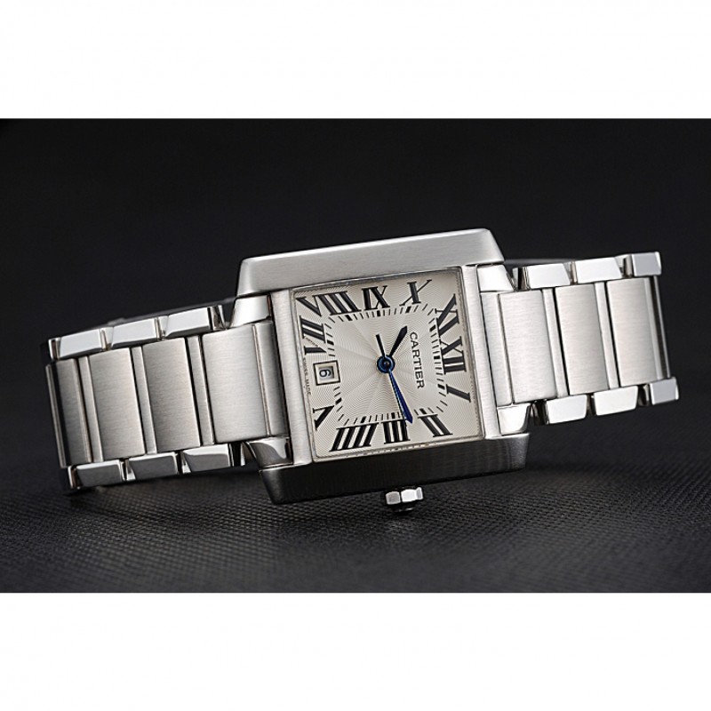 Swiss Cartier Tank Francaise Steel Case White Dial Roman Numerals Stainless Steel Bracelet 622649-4