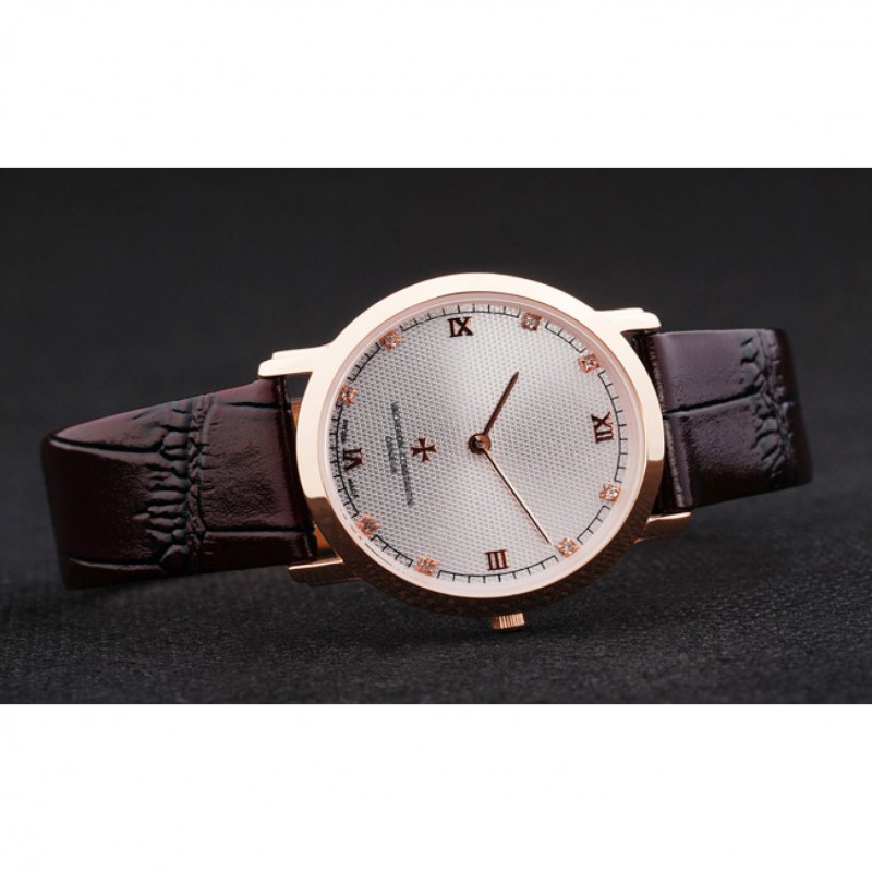 Vacheron Constantin Silver Dial Rose Gold Case Rich Maroon Bracelet-2