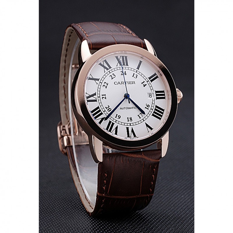 SS Replica Watches Swiss Cartier Ronde Solo Gold Case White Dial Roman Numerals 622201-2