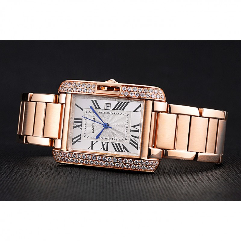 AAA Cartier Tank Anglaise 30mm White Dial Diamonds Rose Gold Case Rose Gold Bracelet-3