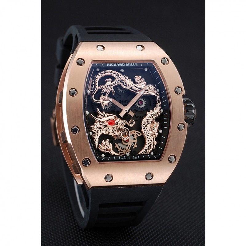 Richard Mille RM 057 Tourbillon Dragon Jackie Chan Gold Case Black Rubber Bracelet 1454200-1