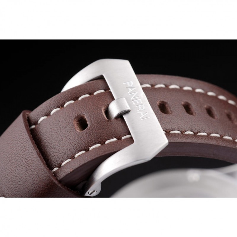 Panerai Luminor Brushed Stainless Steel Case Black Dial Dark Brown Leather Strap-5