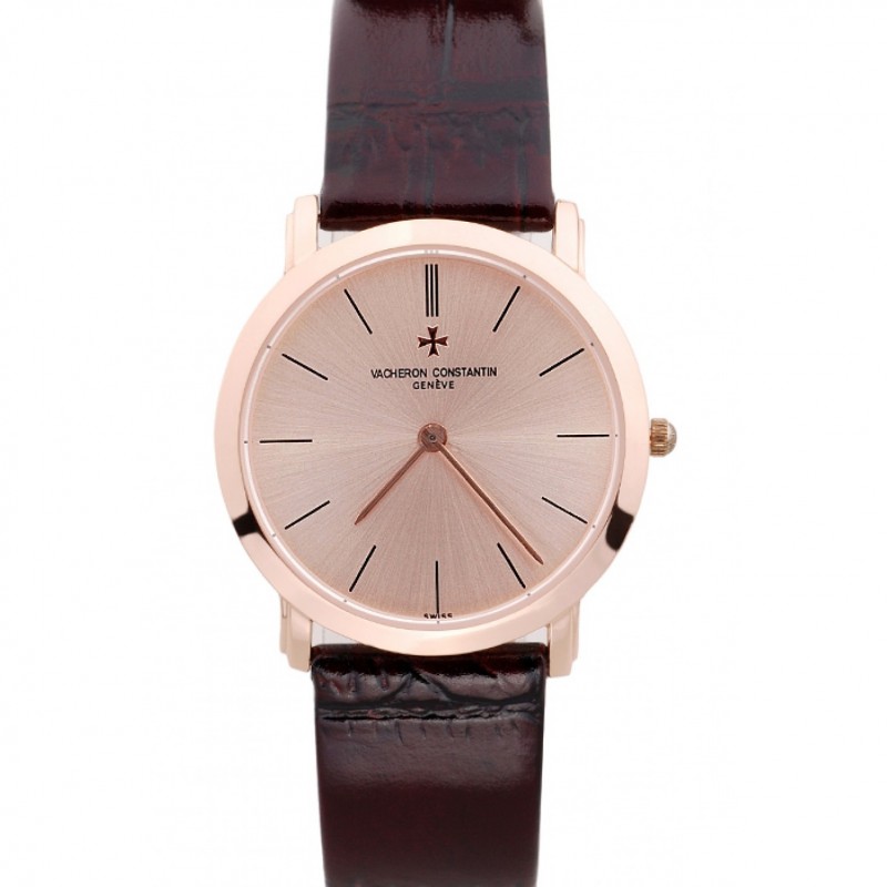 Vacheron Constantin Patrimony Rose Gold Dial Brown Leather Bracelet-0