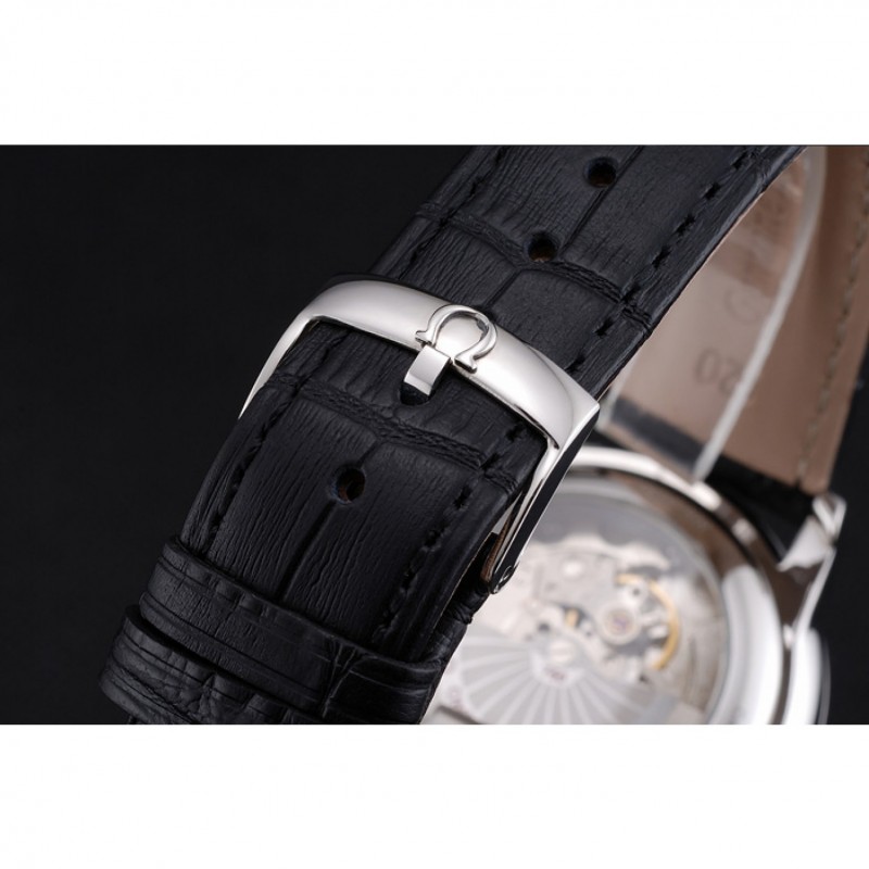 Omega De Ville Prstige Co-Axial White Dial Silver Case Black Leather Strap Roman Numeral-5