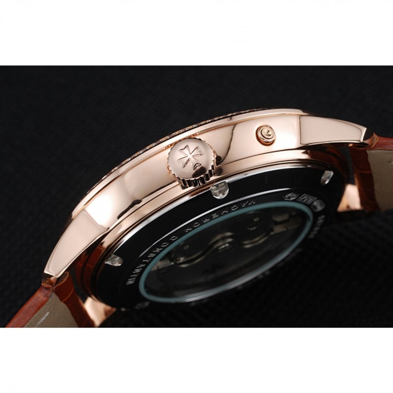 Vacheron Constantin Patrimony Power Reserve White Dial Gold Diamond Case Brown Leather Bracelet 1454268-8
