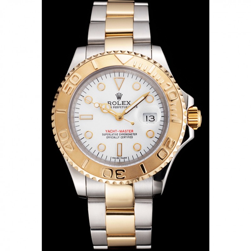 Swiss Rolex Yacht-Master White Dial Gold Bezel Stainless Steel Case Two Tone Bracelet-1