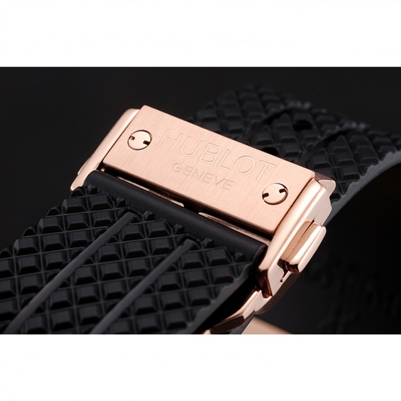 Swiss Hublot Big Bang Carbon Effect Dial Rose Gold Case Black Rubber Bracelet 1453897-4