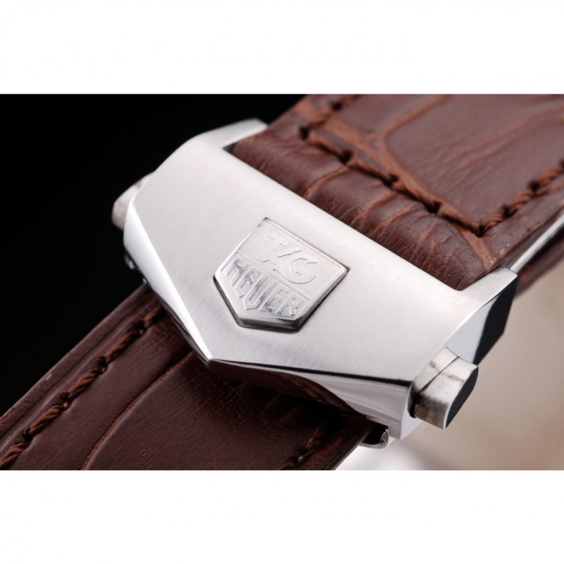 Tag Heuer Monaco Brushed Stainless Steel Case White Dial Brown Leather Strap 98173-5