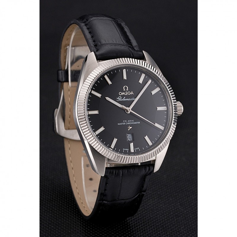 Omega Globemaster Black Dial Stainless Steel Case Black Leather Strap-2
