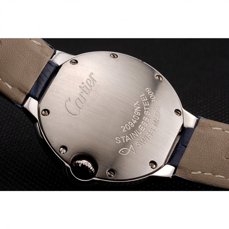 Cartier Ballon Bleu Silver Bezel with Dark Blue Dial and Dark Blue Leather Band 621555-6