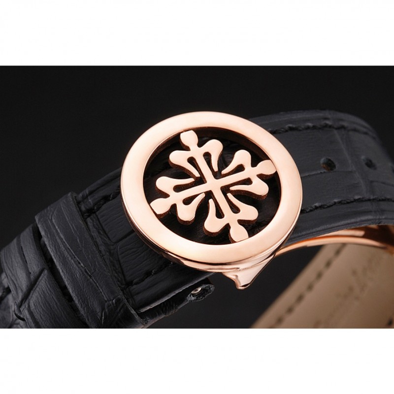 High End Replica Watches Swiss Patek Philippe 5170J Chronograph White Dial Rose Gold Case Black Leather Strap-7