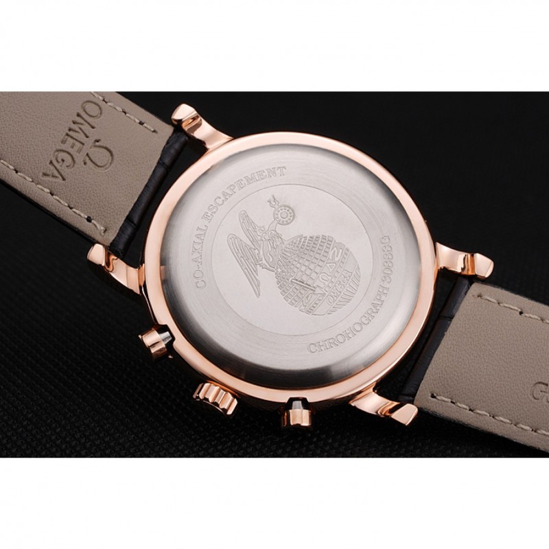 Omega Seamaster Vintage Chronograph Black Dial Diamond Hour Marks Rose Gold Case Black Leather Strap-8