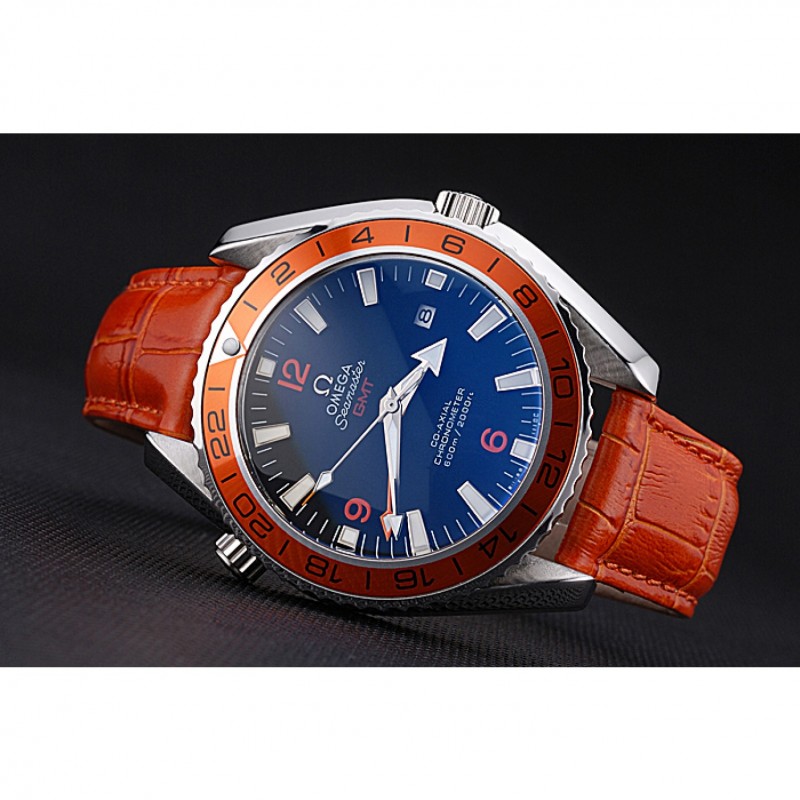 Luxury Replica Watches Omega Seamaster Planet Ocean GMT Orange Dial Orange Leather Band 622395-4
